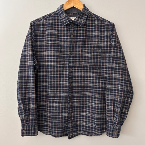 Carbon2Cobalt Mens Medium Navy Plaid Button Down Shirt Long Sleeve Casual Cotton - Picture 2 of 6